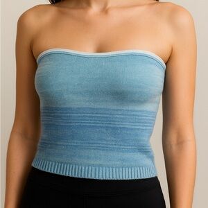 018. Blue Strapless Knit Top